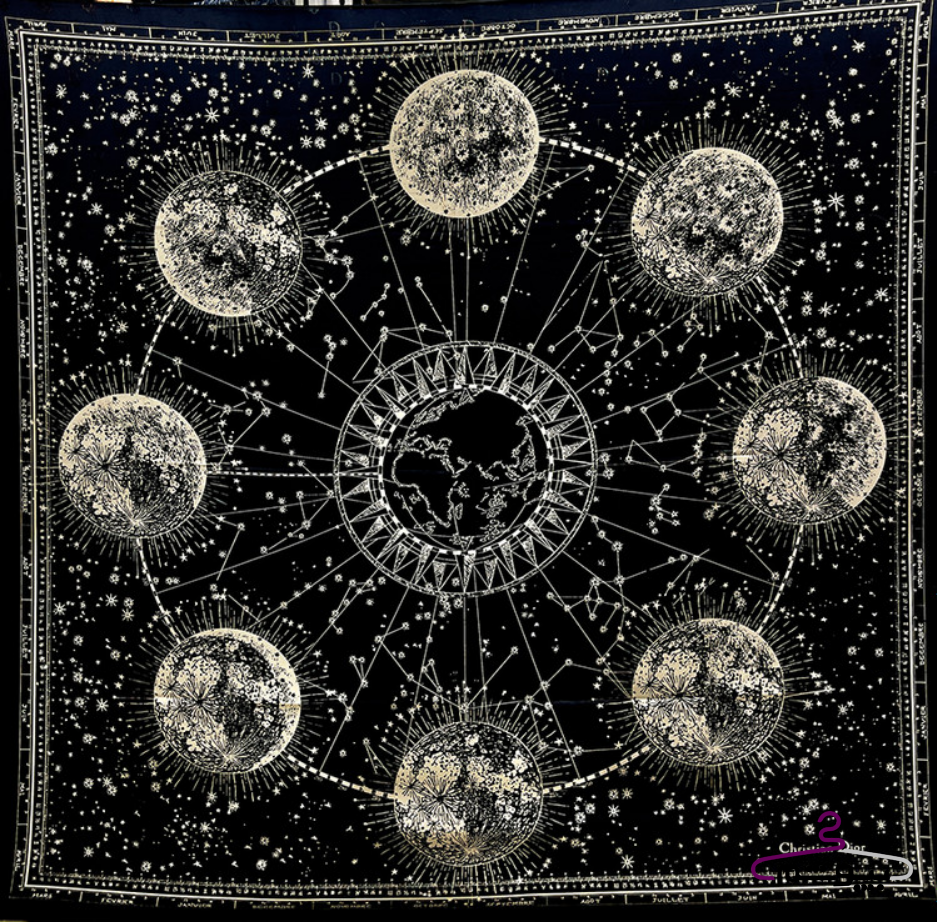 روسری ابریشم ژاکارد دیور طرح کهکشان مشکی کرم روشن تیره